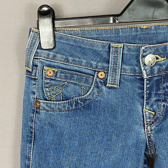 True Religion Womens Joey Flare Twisted Hem Flap Pocket Jeans in Med Was… - Picture 2 of 10